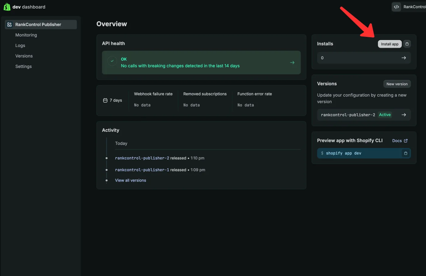 App overview with the Install app button